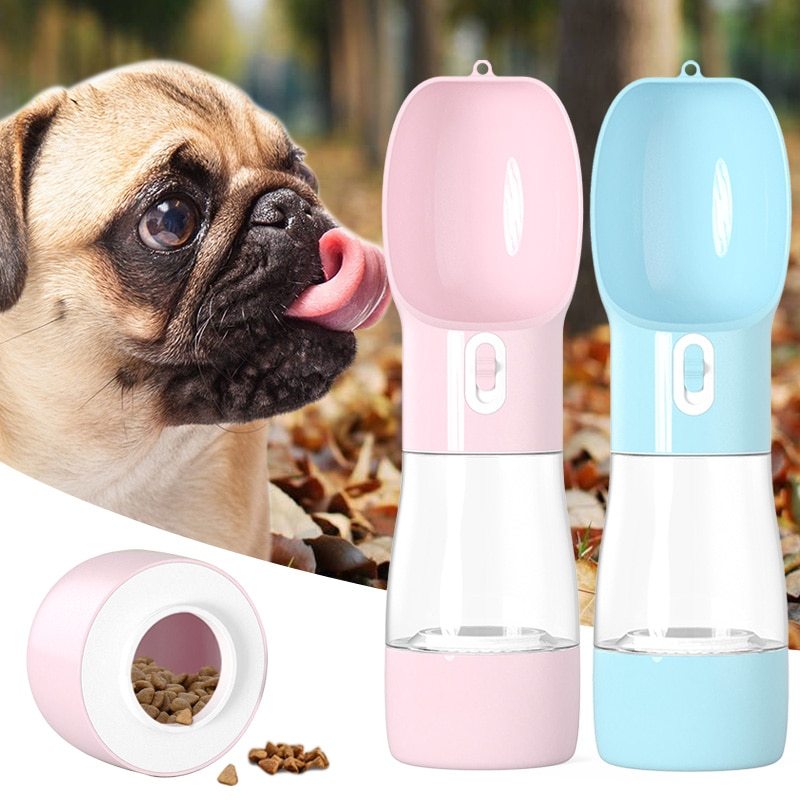 2-in-1 Portable Pet Water Bottle with Food Dispenser