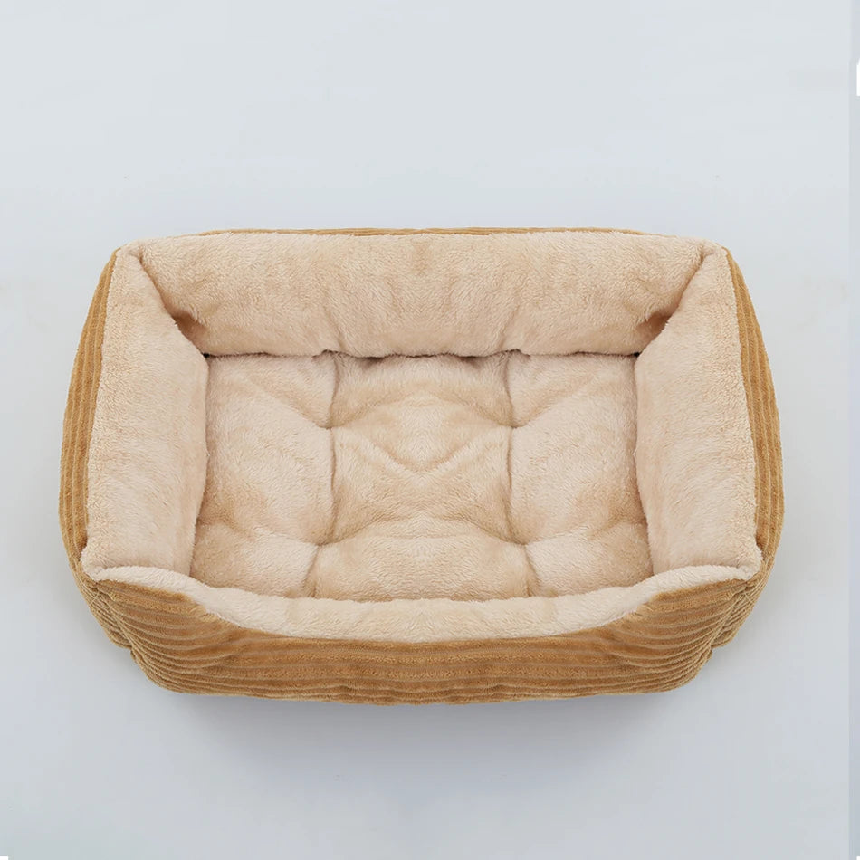 Plush Square Dog & Cat Bed, Calming Pet Sofa Cushion