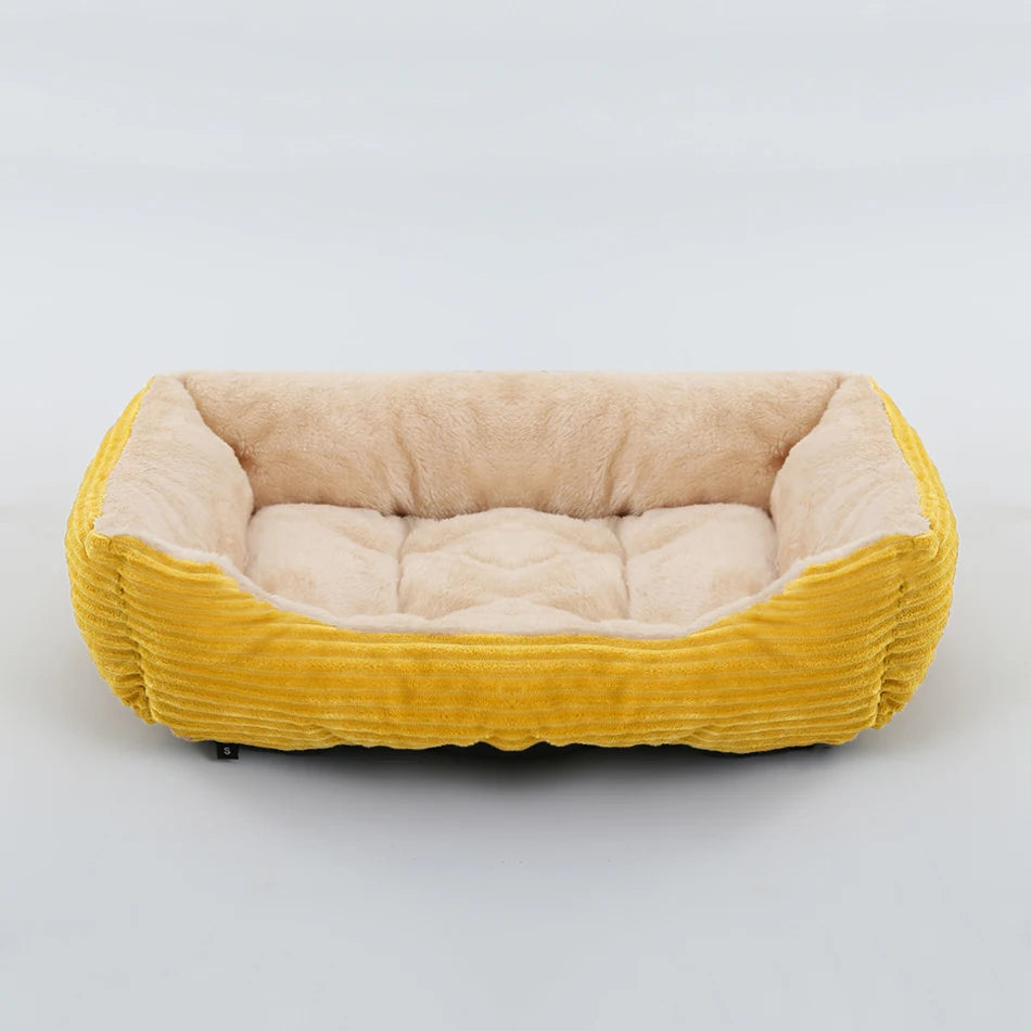 Plush Square Dog & Cat Bed, Calming Pet Sofa Cushion