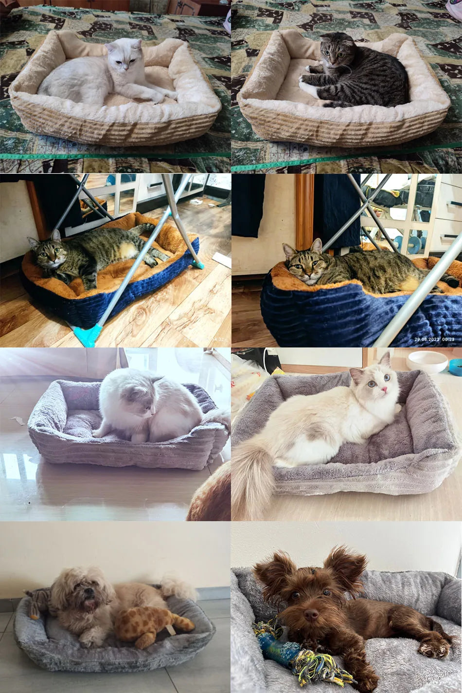 Plush Square Dog & Cat Bed, Calming Pet Sofa Cushion
