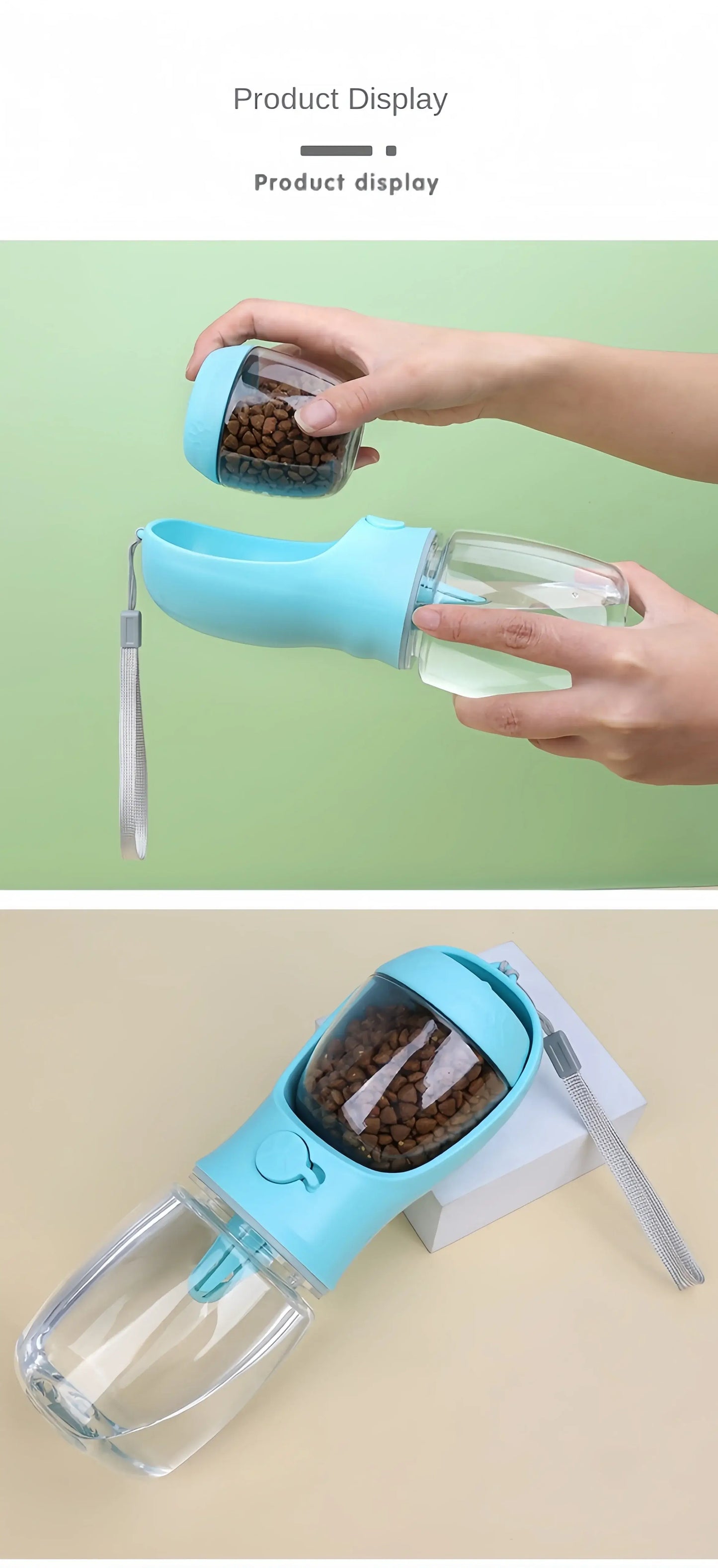 Portable Dog & Cat Water Bottle with Food Storage, Outdoor Travel Feeder Bowl