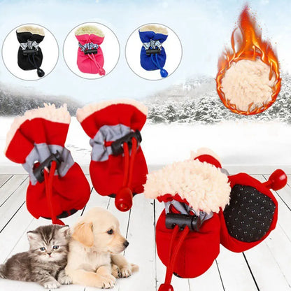 4pcs Waterproof Winter Pet Shoes Anti-slip Boots for Small Dogs/Cats