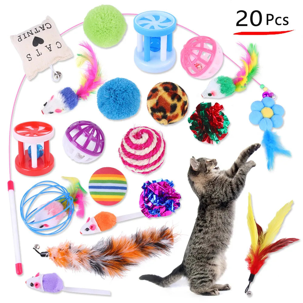 DualPet 20-Piece Cat Toy Set, Includes Mouse, Bell, Ball, and Cat Stick