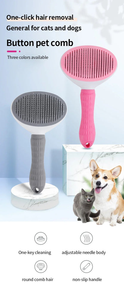 Pet Hair Brush & Dog Comb, Stainless Steel Grooming Tool for Cats & Dogs