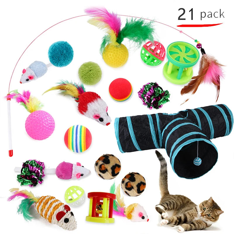 DualPet 20-Piece Cat Toy Set, Includes Mouse, Bell, Ball, and Cat Stick