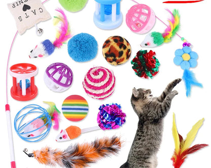 DualPet 20-Piece Cat Toy Set, Includes Mouse, Bell, Ball, and Cat Stick